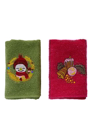 2 serviettes invité - Rouge et vert - 30 x 50 cm