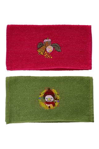 2 serviettes invité - Rouge et vert - 30 x 50 cm