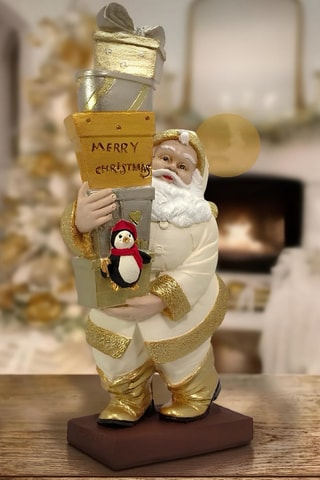 Figurine Père Noël - Ecru et doré