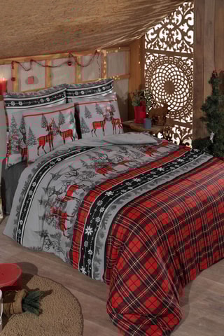 Parure de couette en coton 47 fils/cm² - Gris et rouge