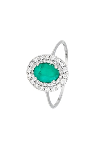 Ring Andaman - Witgoud, Diamanten en Smaragd