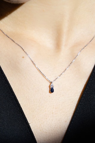 Hanger Larme de Saphir Witgoud, Saffier en Diamanten