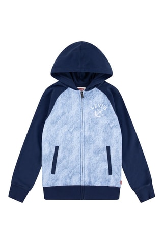 Sweater van 2 materialen met Trompe-l’oeil effect - Blauw