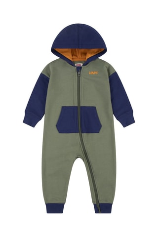 Biologisch Katoenen Jumpsuit met Capuchon - blauw, groen en oranje