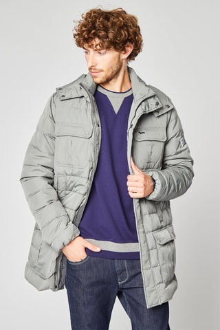 Gewatteerde Jas met Capuchon Lichtgrijs