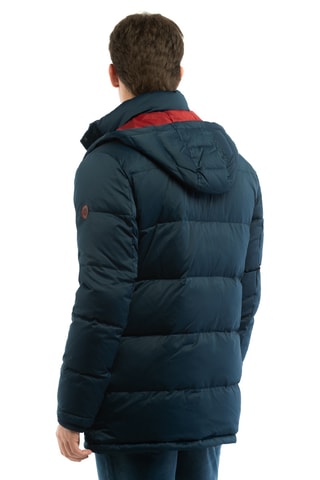 Lange gewatteerde jas met capuchon - Marineblauw