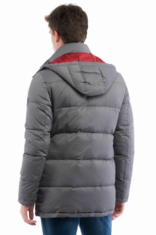 Lange gewatteerde jas met capuchon - Lichtgrijs