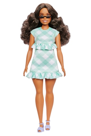 Boneca Fashionistas com vestido verde-hortelã e óculos Barbie - A partir dos 36 meses