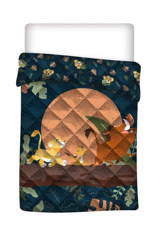 Parure de couette en coton 80 fils/cm² Le Roi lion Disney - Bleu foncé et marron