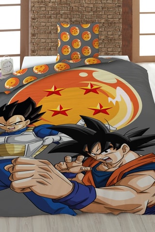 Parure de couette Dragon Ball Z - Gris et orange - 140 x 200 cm