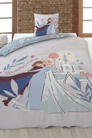 Parure de couette Elsa et Anna La reine des neiges Disney - Gris et bleu - 140 x 200 cm