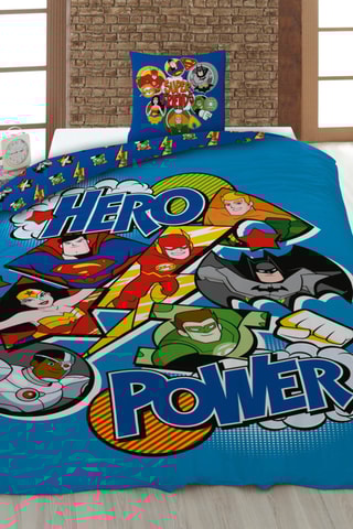 Parure de couette en coton 52 fils/cm² La Ligue des Justiciers DC Comics - Bleu