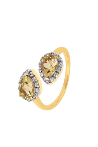 Bague - Argent plaqué or jaune et quartz