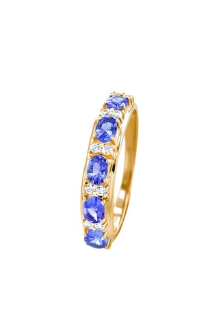 Bague - Argent plaqué or jaune, tanzanites et zircons