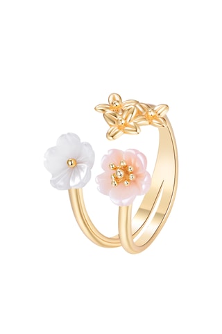 Bague - Argent plaqué or jaune et nacre