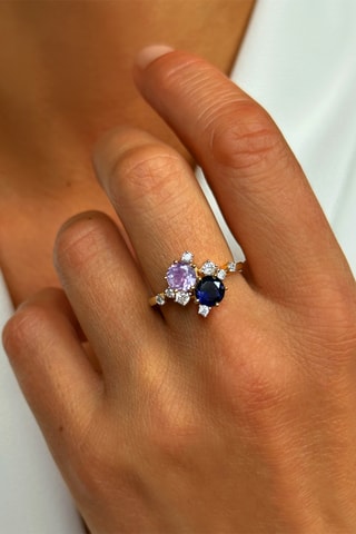 Bague - Argent plaqué or jaune, améthyste et lolite