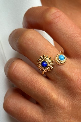 Bague - Argent plaqué or jaune, lapis-lazuli et turquoise