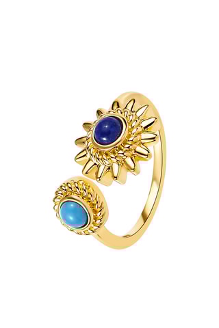 Bague - Argent plaqué or jaune, lapis-lazuli et turquoise