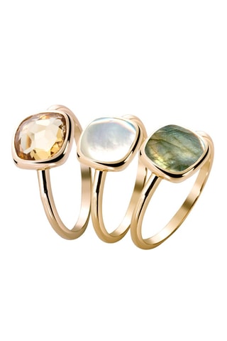 3 bagues - Argent plaqué or jaune, citrine, nacre et labradorite