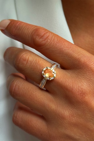Bague - Argent plaqué or jaune et citrine