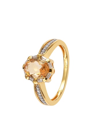 Bague - Argent plaqué or jaune et citrine