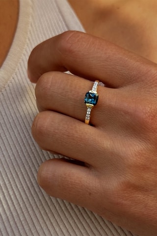 Bague - Argent plaqué or jaune, topaze et zircons