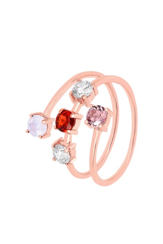 Ring - Zilver Doublé Roségoud, Maansteen, Granaat, Rozenkwarts en Zirkonia's