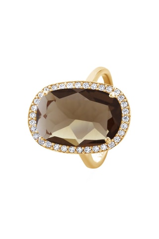 Bague - Argent plaqué or jaune et quartz fumé