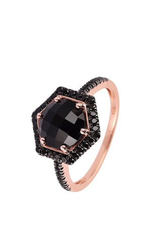 Ring - Zilver Doublé Roségoud, Onyx en Spinellen