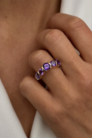 Bague - Argent plaqué or jaune et améthystes