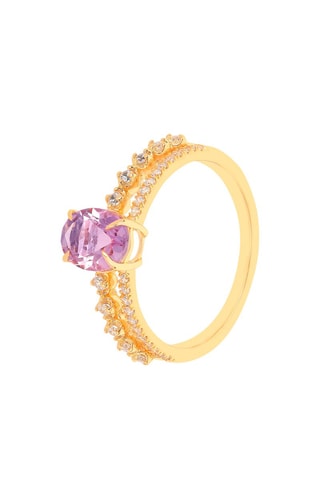 Bague - Argent plaqué or jaune, améthyste et zircons