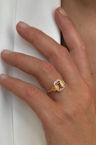 Bague - Argent plaqué or jaune, citrines et zircons