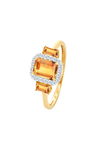 Bague - Argent plaqué or jaune, citrines et zircons