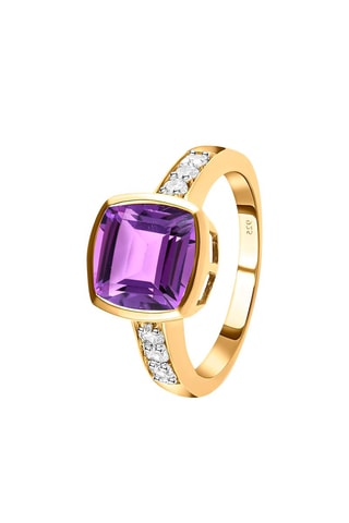 Bague - Argent plaqué or jaune, améthyste et zircons