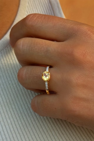 Ring - Zilver Doublé Geelgoud, Citrien en Zirkonia