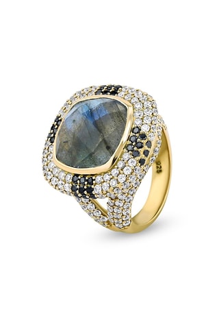 Bague - Argent plaqué or jaune, labradorite et spinelles