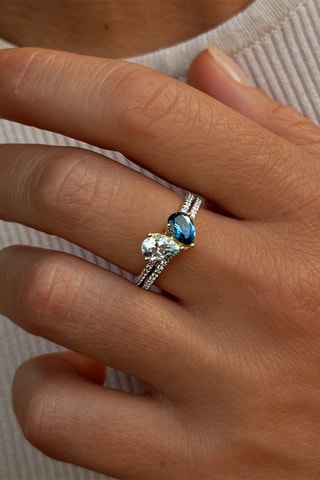 Bague - Argent plaqué or jaune, topazes et zircons