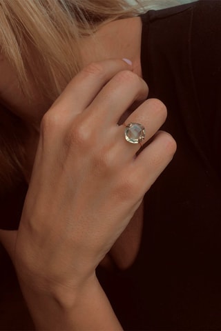 Bague - Argent plaqué or jaune et améthyste