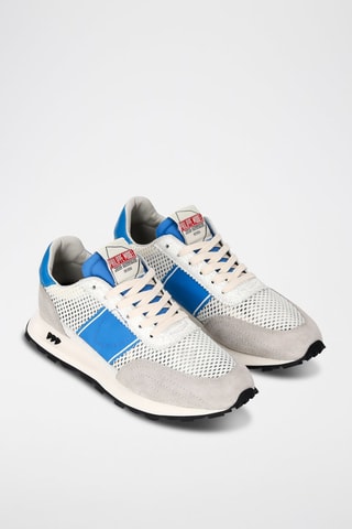 Kalfsleren Sneakers Tour - Wit en lichtblauw 