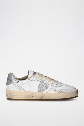 Kalfsleren Sneakers Nice Low - Wit en zilverkleurig