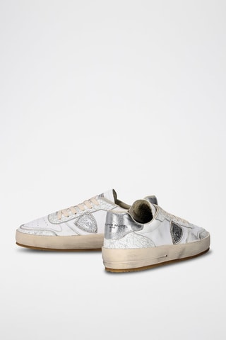 Kalfsleren Sneakers Nice Low - Wit en zilverkleurig