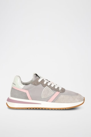 Kalfsnubuck Sneakers Tropez - Lichtgrijs en Roze 