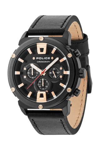 Montre à quartz en cuir et plaqué ion noir Armor II - Chronographe