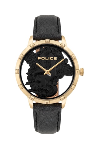 Montre à quartz en cuir et plaqué ion or jaune Marietas