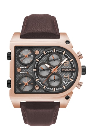 Montre à quartz en cuir, plaqué ion or rose et plaqué ion noir Federate