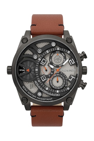 Montre à quartz en cuir et plaqué ion gris Vigor