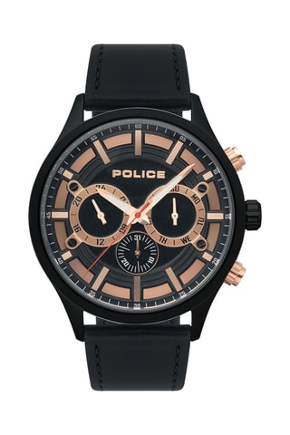 Montre à quartz en cuir et plaqué ion noir Controller