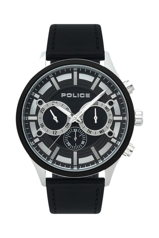 Montre à quartz en cuir et acier Controller - Noir