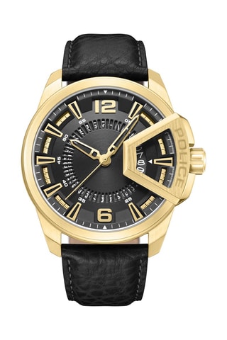 Montre à quartz en cuir et plaqué ion jaune Underlined