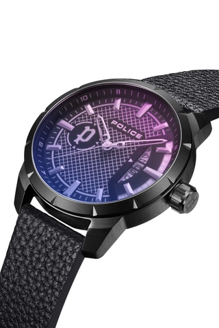 Montre à quartz en cuir et plaqué ion noir Neist
